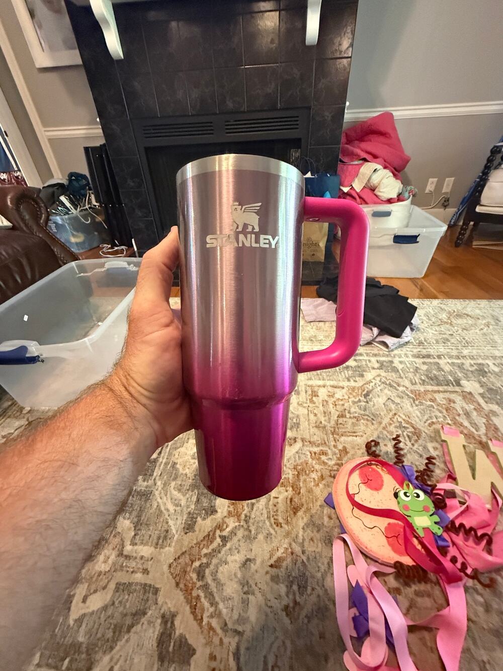 Stanley 30 oz Quencher Tumbler Pink Silver Ombre Handle Stainless Steel No Lid